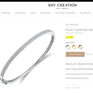 Shy Creations 14K White Gold 1/2 Carat Diamond Bangle Bracelet